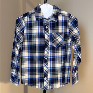 Kidpik Kids Size Small 7/8 Navy and Cream Plaid Casual Button Down Shirt